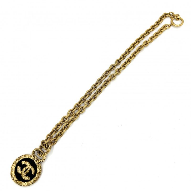 Chanel Necklace Coco Lava Magma Long Gold GP 93 A Black — view 6