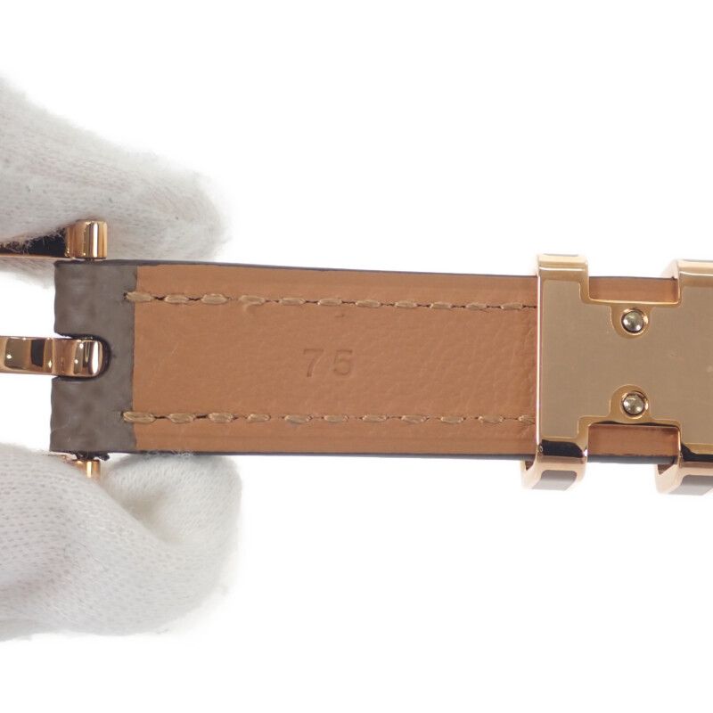 Hermes Pop H 15 Belt Vaux Epson Etoupe Brown Pink Gold Hardware — view 8