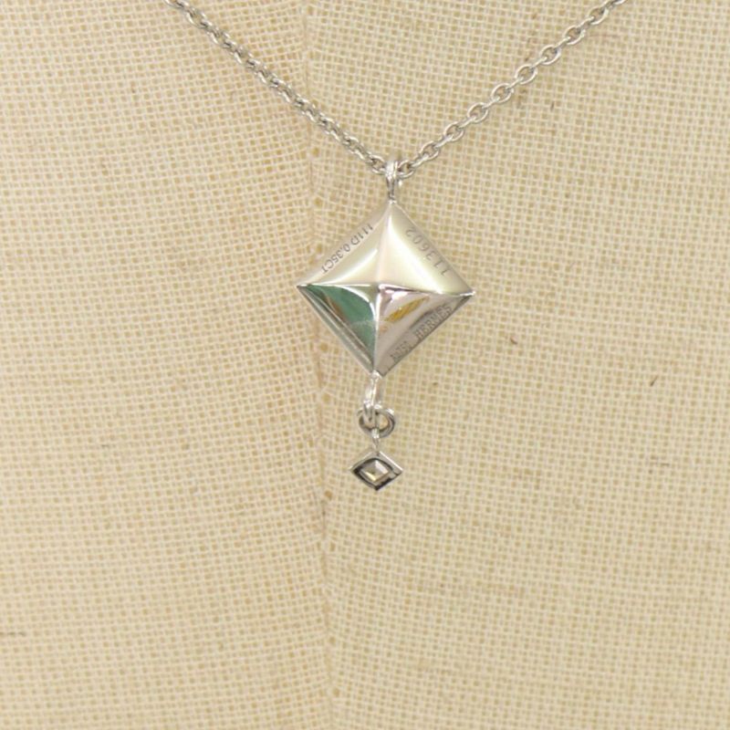Hermes Necklace Medallion Pendant Jewelry With Adjuster 18K Gold 750 WG