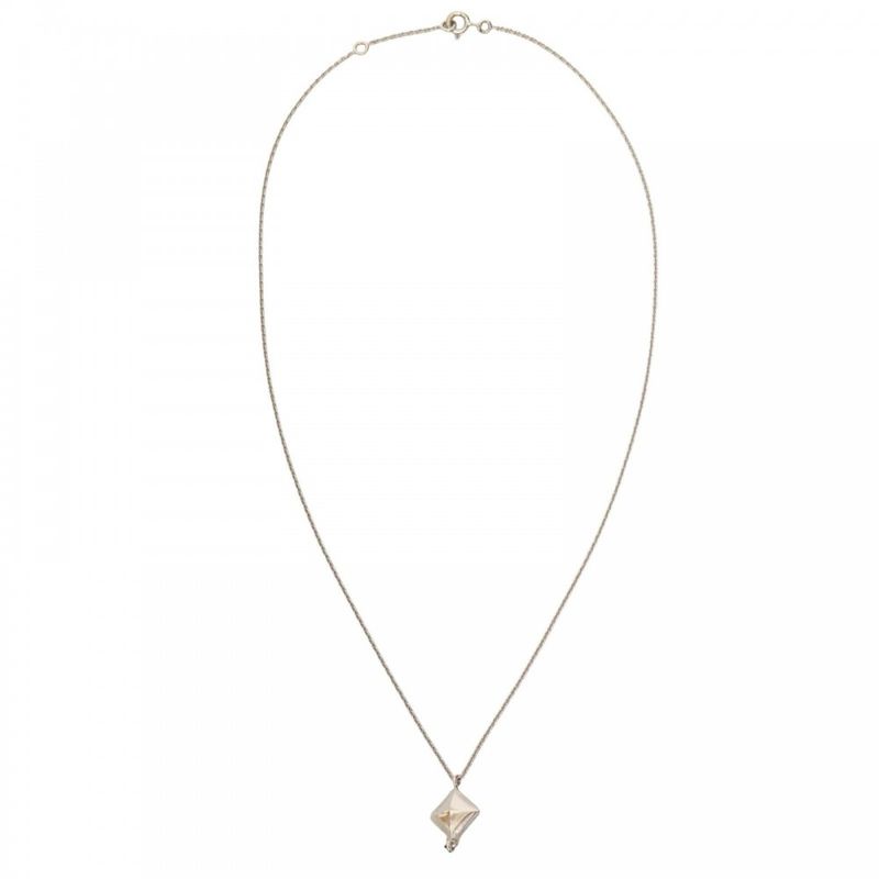 Hermes Necklace Medallion Pendant Jewelry With Adjuster 18K Gold 750 WG