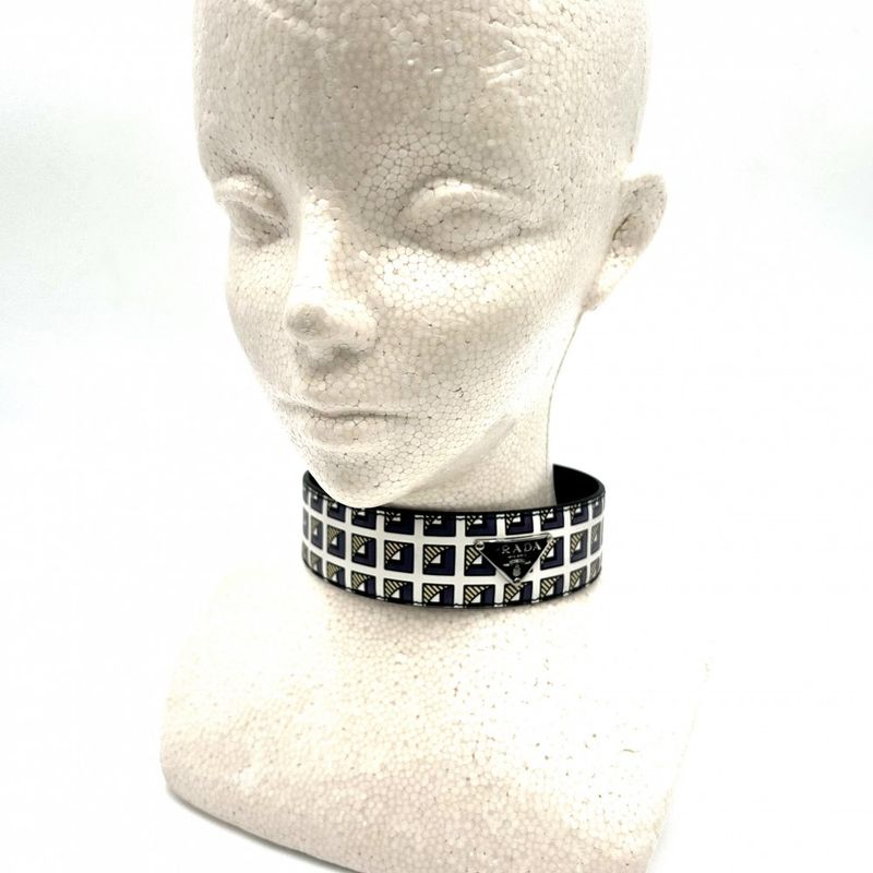 Prada Choker Women Triangle Logo Accessories Leather 2 Ic046 Black White — view 4