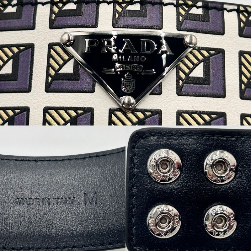 Prada Choker Women Triangle Logo Accessories Leather 2 Ic046 Black White — view 7