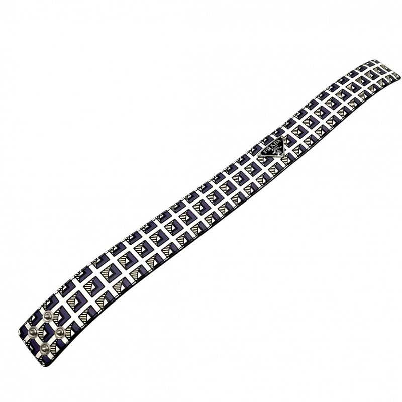 Prada Choker Women Triangle Logo Accessories Leather 2 Ic046 Black White — view 5