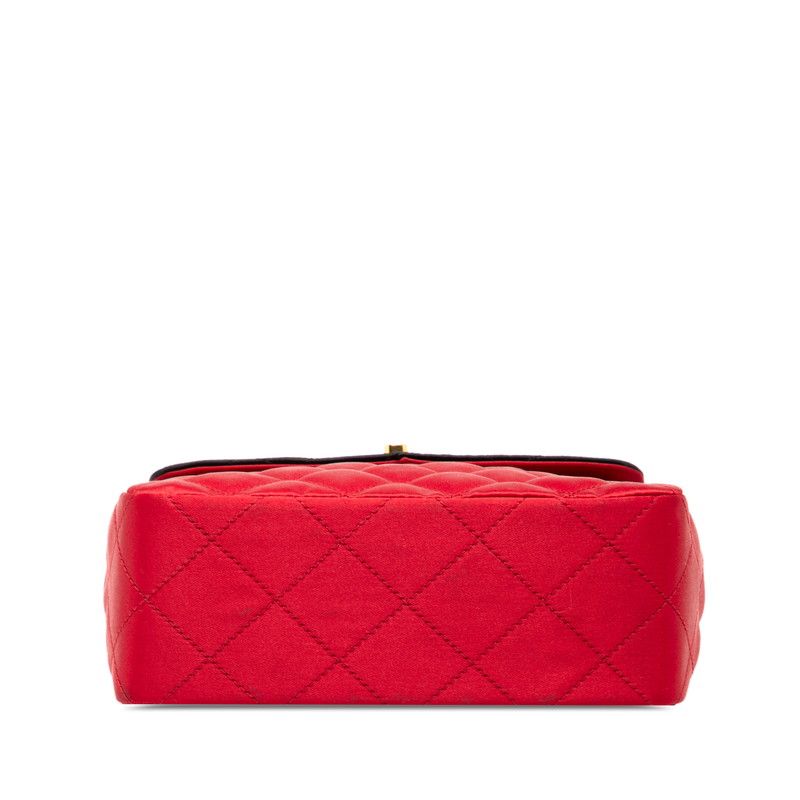 Chanel Quilted Chain Shoulder Bag Red Black Silk Satin — view 3