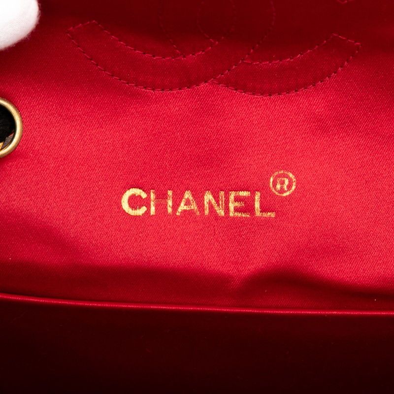 Chanel Quilted Chain Shoulder Bag Red Black Silk Satin — view 6