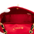 Chanel Quilted Chain Shoulder Bag Red Black Silk Satin — view 5