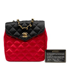 Chanel Quilted Chain Shoulder Bag Red Black Silk Satin — view 8