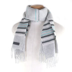 Hermes 100% Cashmere Logo Leather Patch Neolo Cabasol Striped Fringe Scarf — view 2