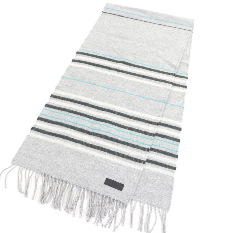 Hermes 100% Cashmere Logo Leather Patch Neolo Cabasol Striped Fringe Scarf — view 3