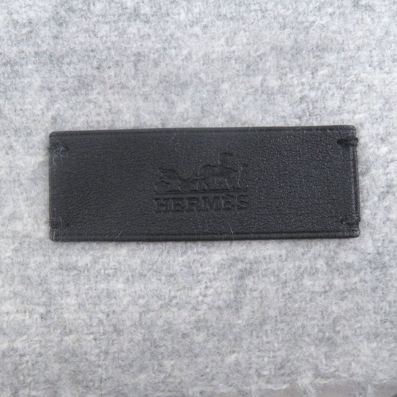 Hermes 100% Cashmere Logo Leather Patch Neolo Cabasol Striped Fringe Scarf — view 6