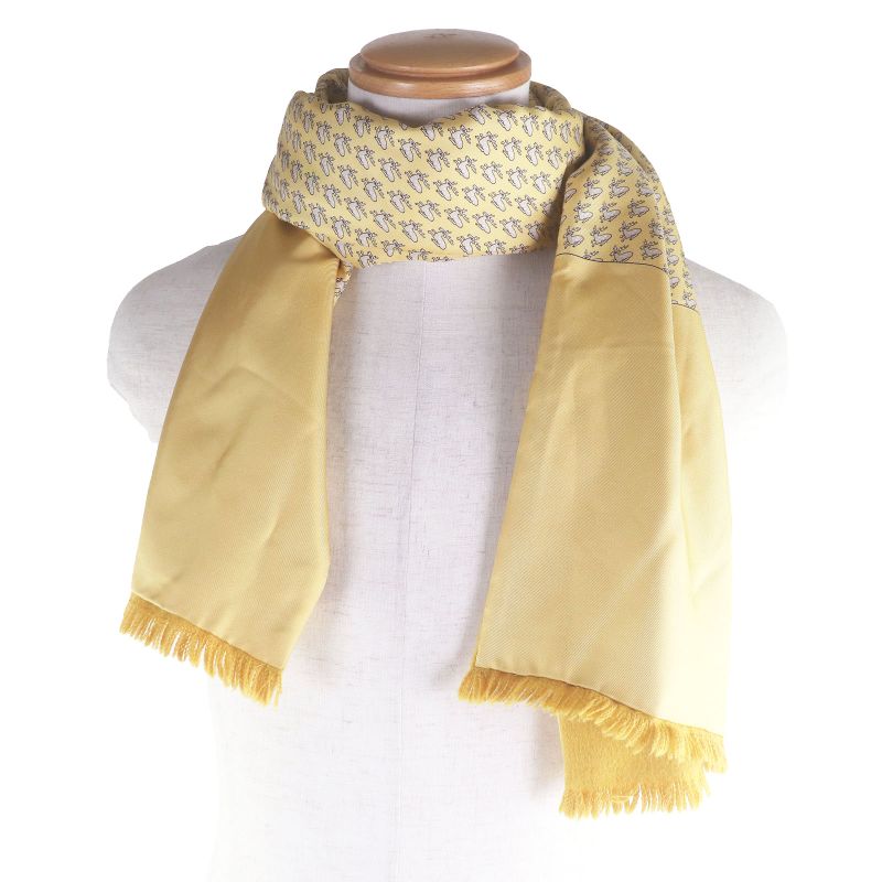 Hermes Silk Angora Deer Allover Fringe Shawl Scarf Yellow — view 2