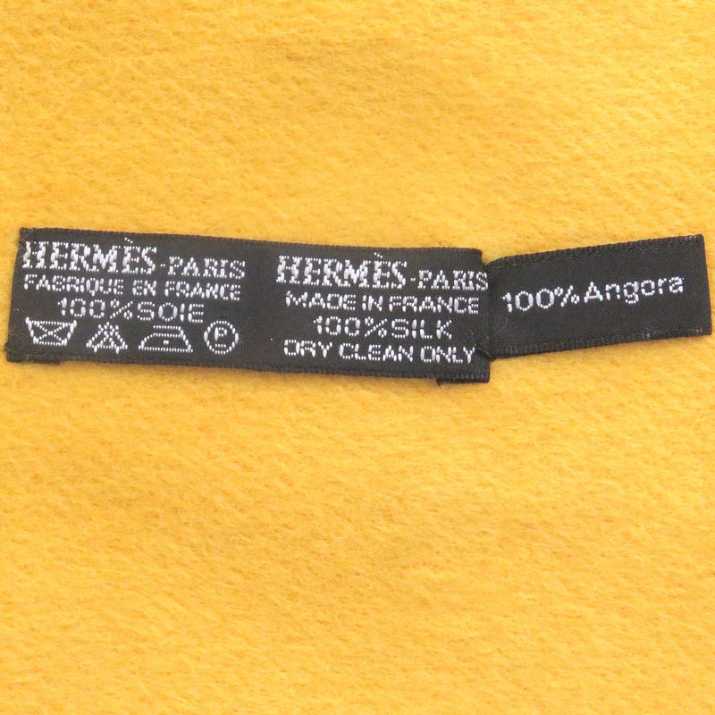 Hermes Silk Angora Deer Allover Fringe Shawl Scarf Yellow — view 6