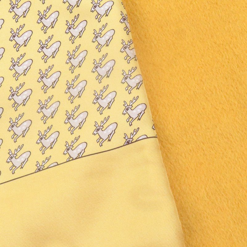 Hermes Silk Angora Deer Allover Fringe Shawl Scarf Yellow — view 4
