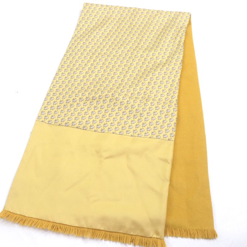 Hermes Silk Angora Deer Allover Fringe Shawl Scarf Yellow — view 3