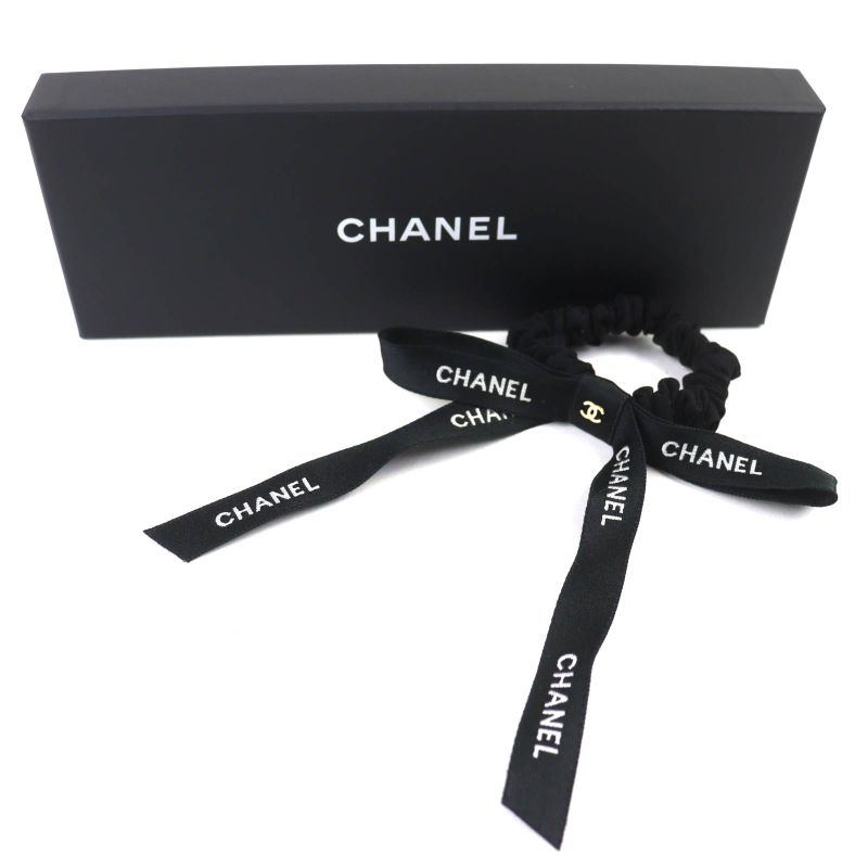 Chanel 24 B Coco Mark Logo Ribbon Chouche Hair Tie Accessory Black White — view 2