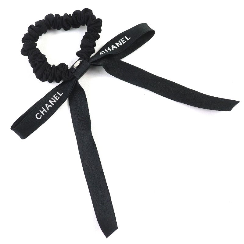 Chanel 24 B Coco Mark Logo Ribbon Chouche Hair Tie Accessory Black White — view 3