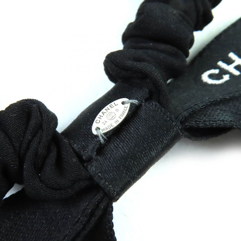 Chanel 24 B Coco Mark Logo Ribbon Chouche Hair Tie Accessory Black White — view 5