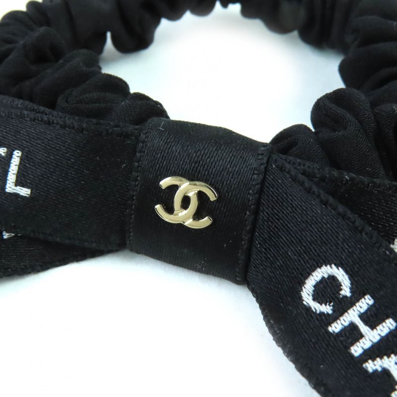 Chanel 24 B Coco Mark Logo Ribbon Chouche Hair Tie Accessory Black White — view 4
