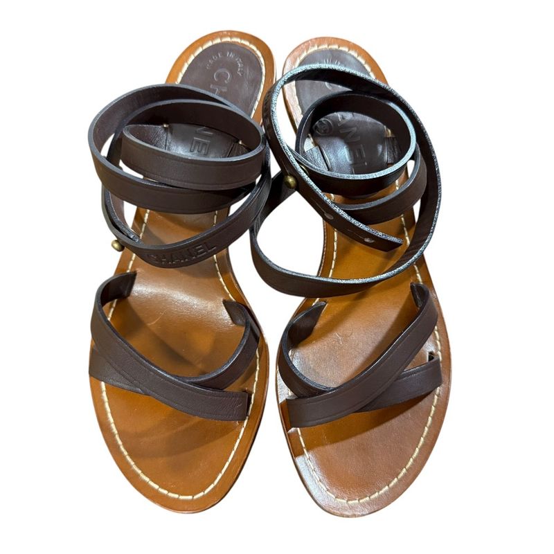 Chanel Coco Mark Leather Ankle Strap Sandals Size 35 1 2 — view 3