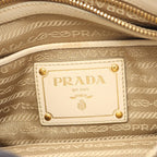 Prada Shoulder Bag Logo Jacquard Beige Ivory Canvas Leather — view 4
