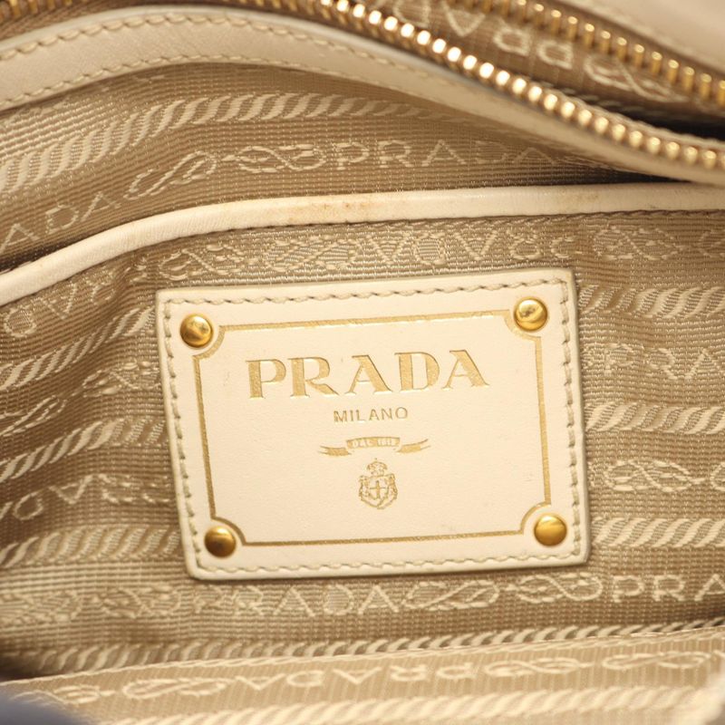 Prada Shoulder Bag Logo Jacquard Beige Ivory Canvas Leather — view 4
