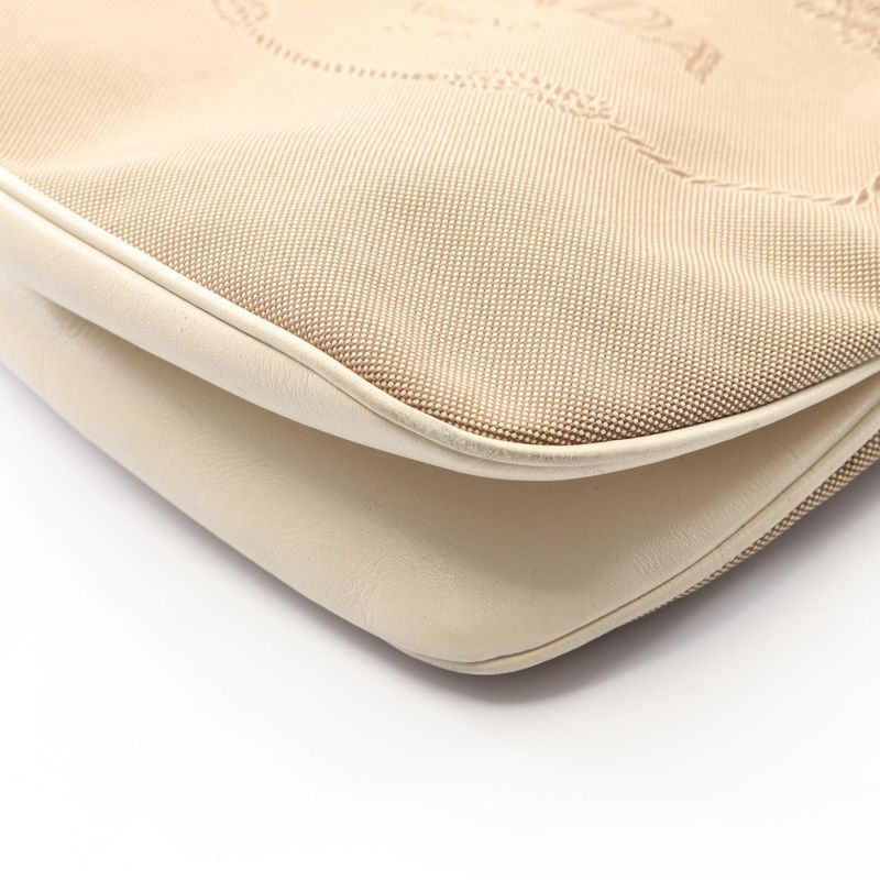 Prada Shoulder Bag Logo Jacquard Beige Ivory Canvas Leather — view 6