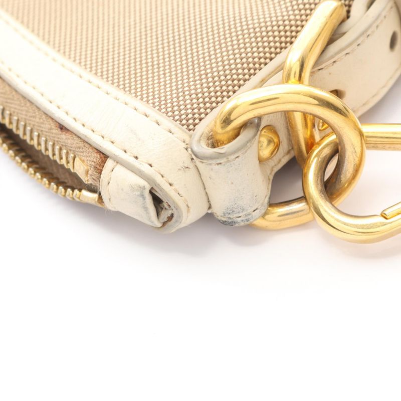 Prada Shoulder Bag Logo Jacquard Beige Ivory Canvas Leather — view 8
