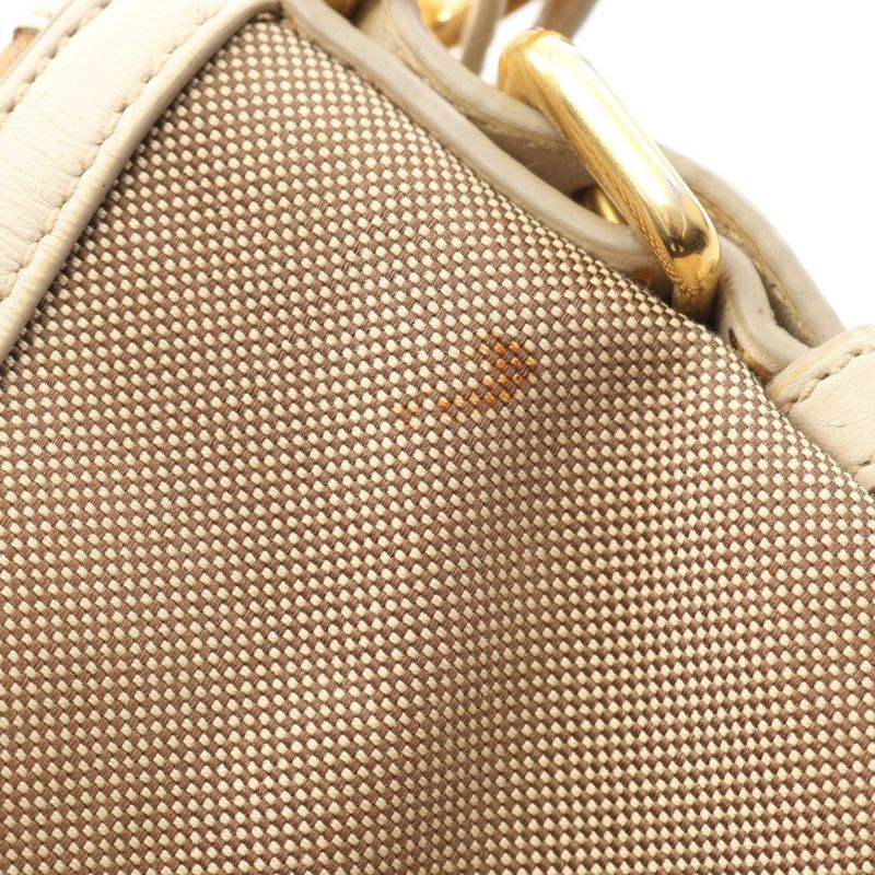Prada Shoulder Bag Logo Jacquard Beige Ivory Canvas Leather — view 5