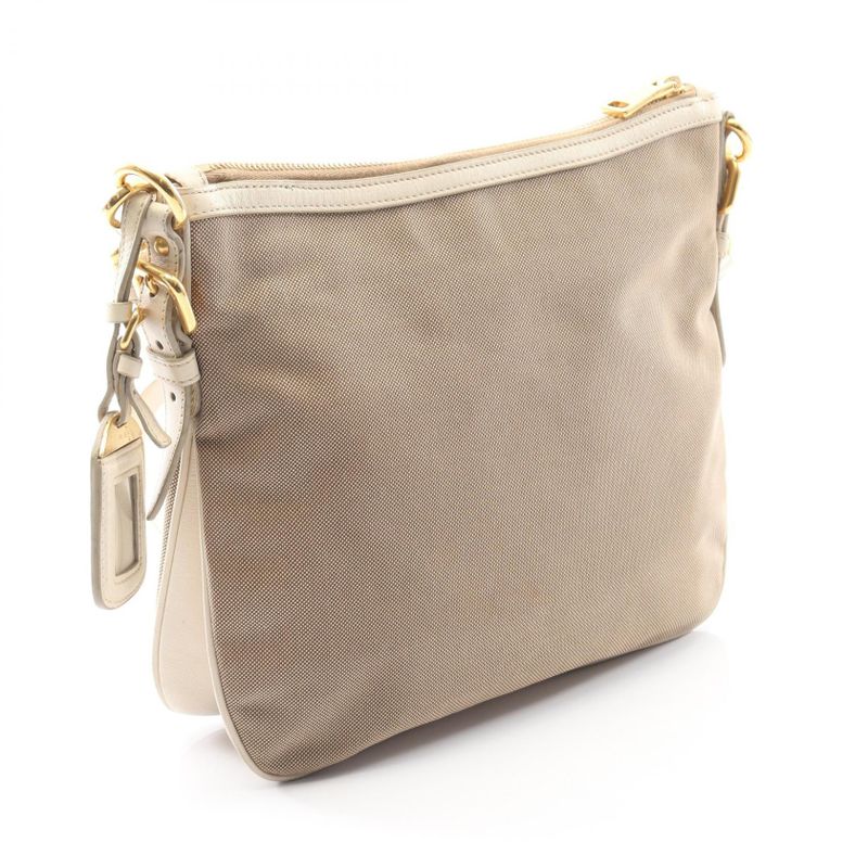 Prada Shoulder Bag Logo Jacquard Beige Ivory Canvas Leather — view 2