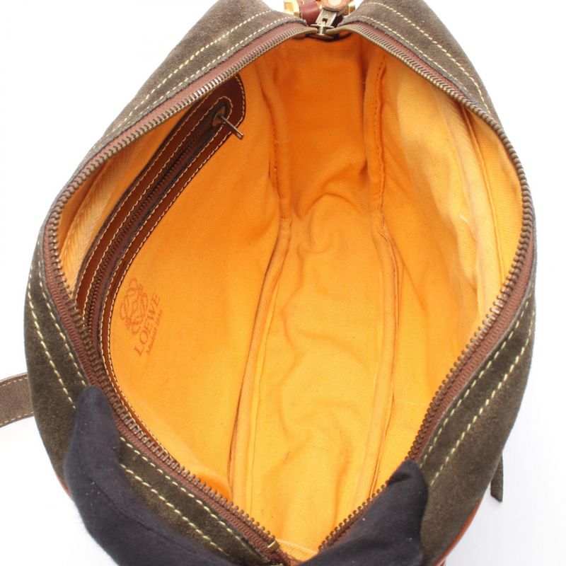 Loewe Shoulder Bag Anagram Khaki Brown Suede Leather — view 3