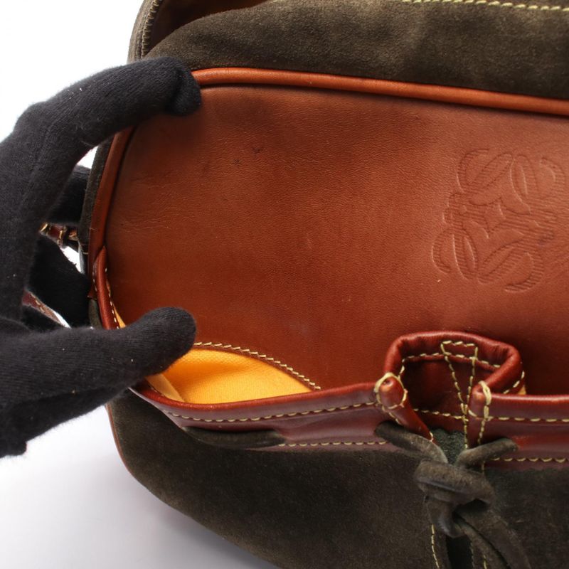 Loewe Shoulder Bag Anagram Khaki Brown Suede Leather — view 8