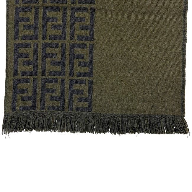 Fendi Scarf Khaki Green Zucca Cleaned Wool — view 4