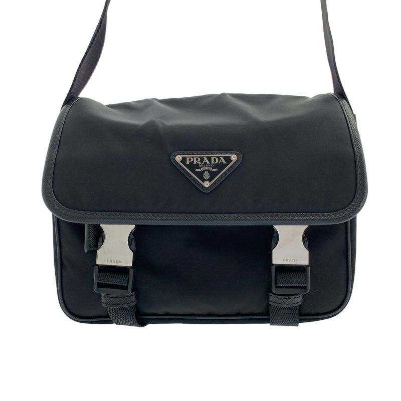 Prada 2 Vd034 Pattina Re-Nylon Saffiano Leather Shoulder Bag Black — view 3