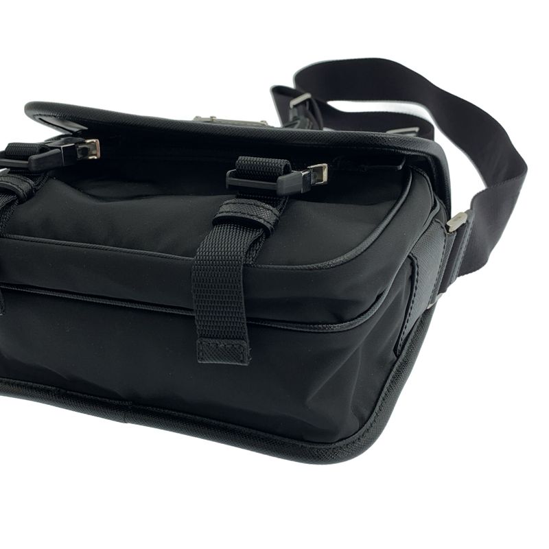 Prada 2 Vd034 Pattina Re-Nylon Saffiano Leather Shoulder Bag Black — view 9