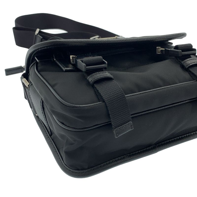 Prada 2 Vd034 Pattina Re-Nylon Saffiano Leather Shoulder Bag Black — view 8
