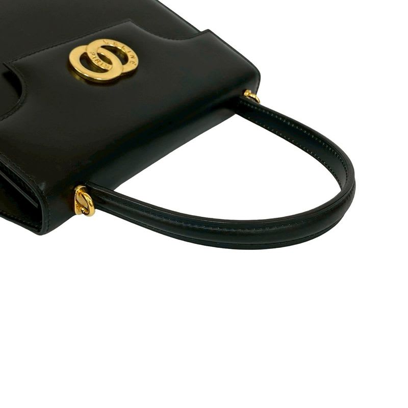 Celine Vintage Circle Logo Hardware Leather 2-Way Shoulder Bag Black