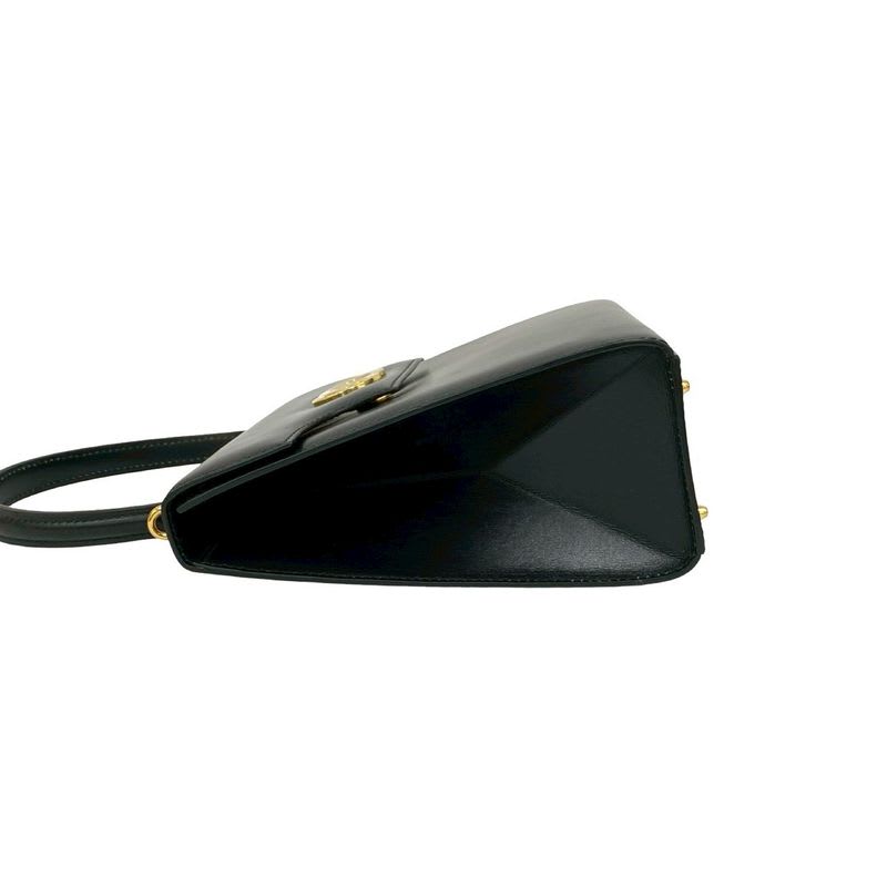 Celine Vintage Circle Logo Hardware Leather 2-Way Shoulder Bag Black