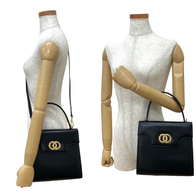 Celine Vintage Circle Logo Hardware Leather 2-Way Shoulder Bag Black
