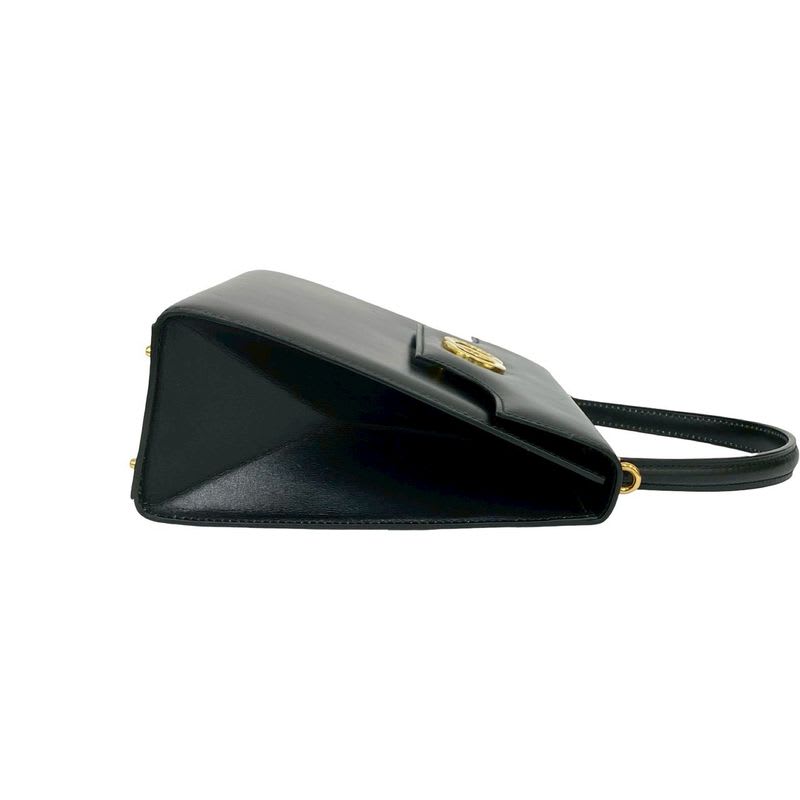 Celine Vintage Circle Logo Hardware Leather 2-Way Shoulder Bag Black