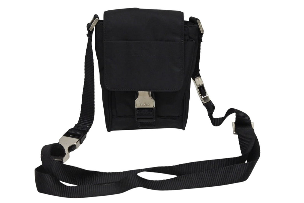 Prada Triangle Logo Mini Shoulder Bag Phone Case Pouch Black Silver