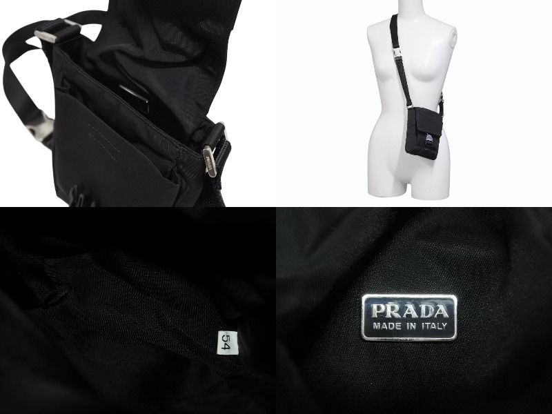 Prada Triangle Logo Mini Shoulder Bag Phone Case Pouch Black Silver — view 7