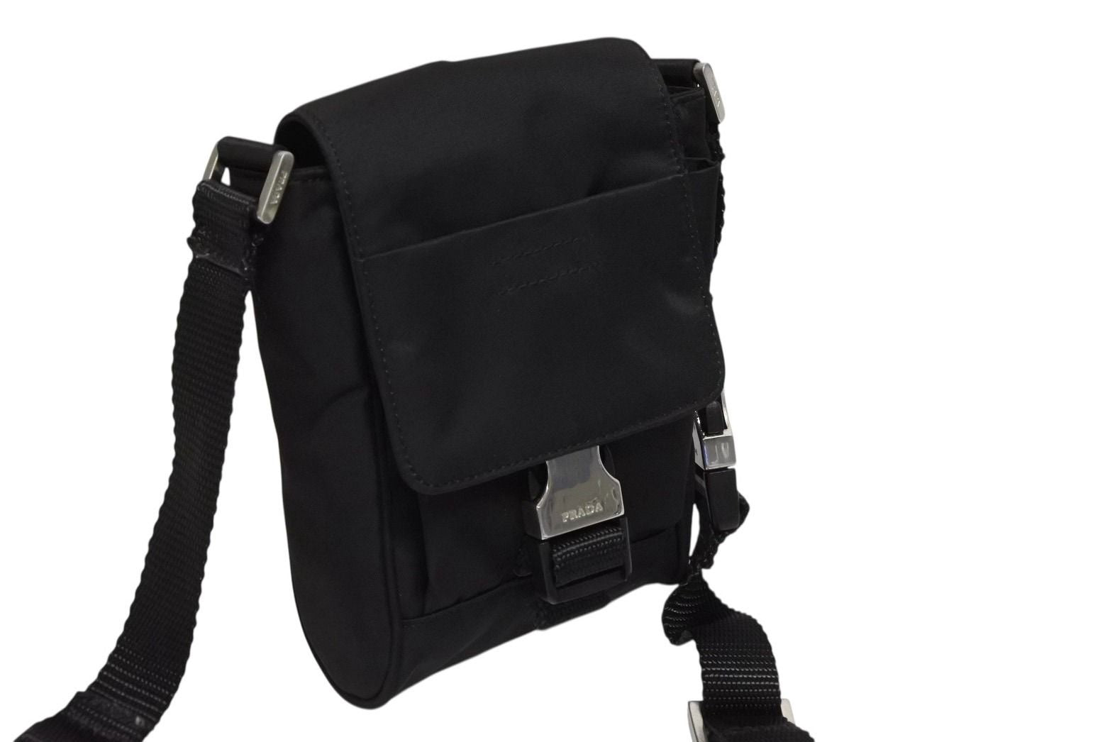 Prada Triangle Logo Mini Shoulder Bag Phone Case Pouch Black Silver — view 2