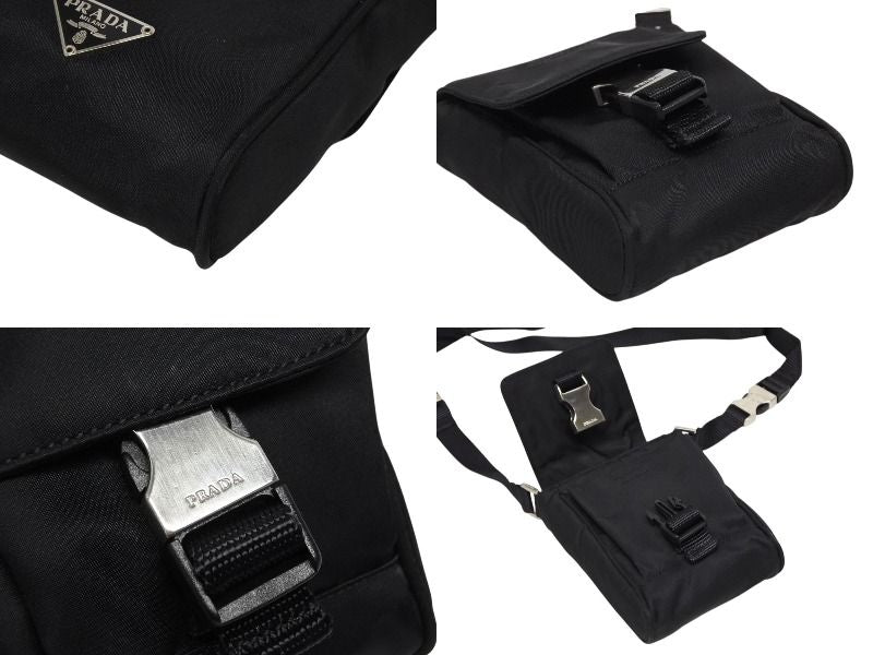 Prada Triangle Logo Mini Shoulder Bag Phone Case Pouch Black Silver — view 5