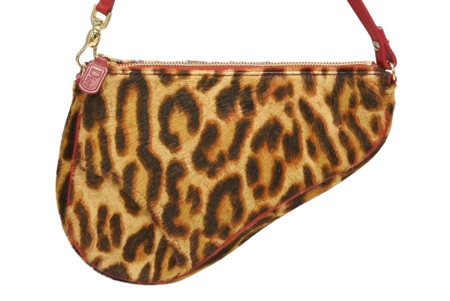 Dior Saddle Pouch Leopard Print Calf Hair Leather Galliano — view 2