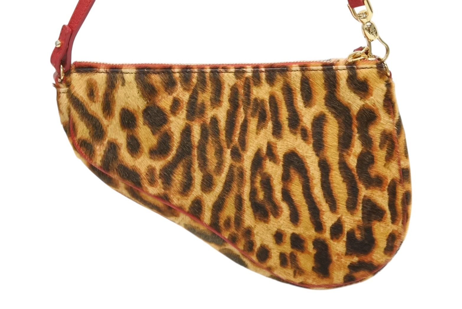 Dior Saddle Pouch Leopard Print Calf Hair Leather Galliano — view 3