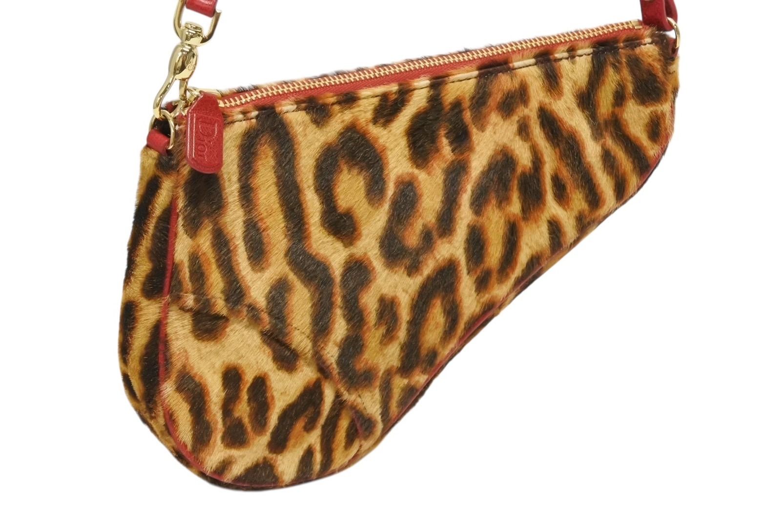 Dior Saddle Pouch Leopard Print Calf Hair Leather Galliano — view 4