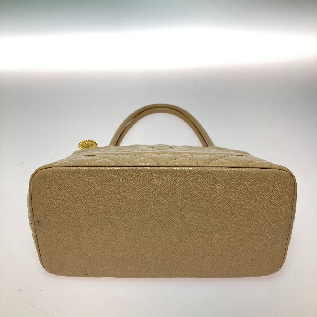 Chanel Medallion Tote Caviar Leather Bag Gold Hardware Beige — view 3