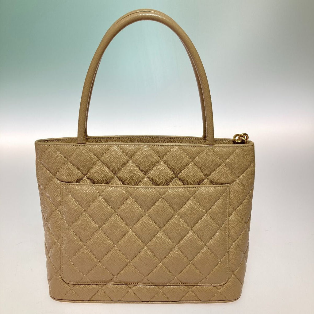 Chanel Medallion Tote Caviar Leather Bag Gold Hardware Beige — view 2