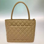 Chanel Medallion Tote Caviar Leather Bag Gold Hardware Beige — view 2