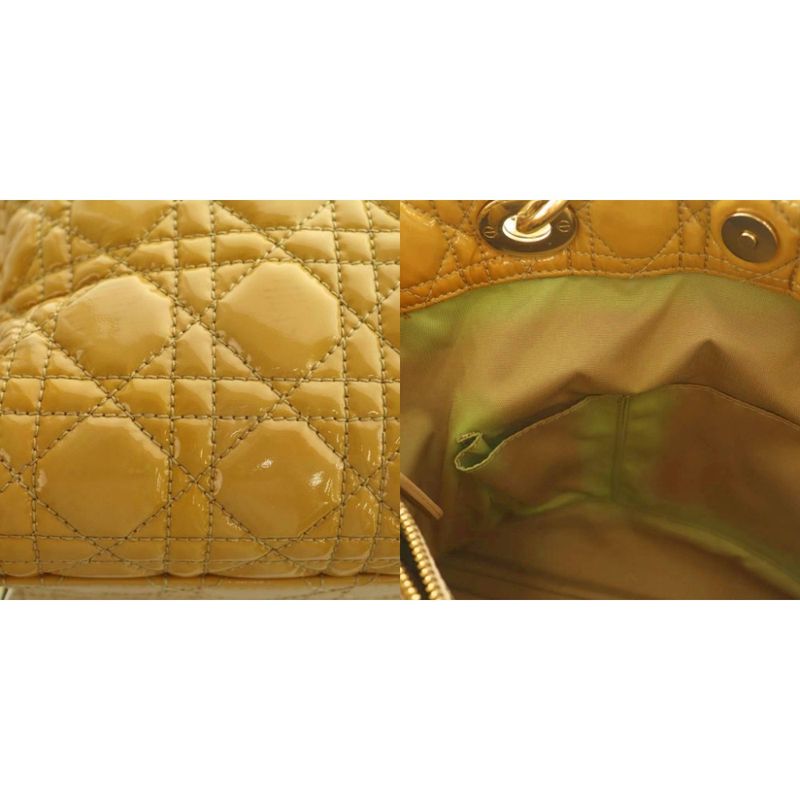 Christian Dior Lady Tote Bag Enamel Quilted Mustard Mi-OS-OH — view 9